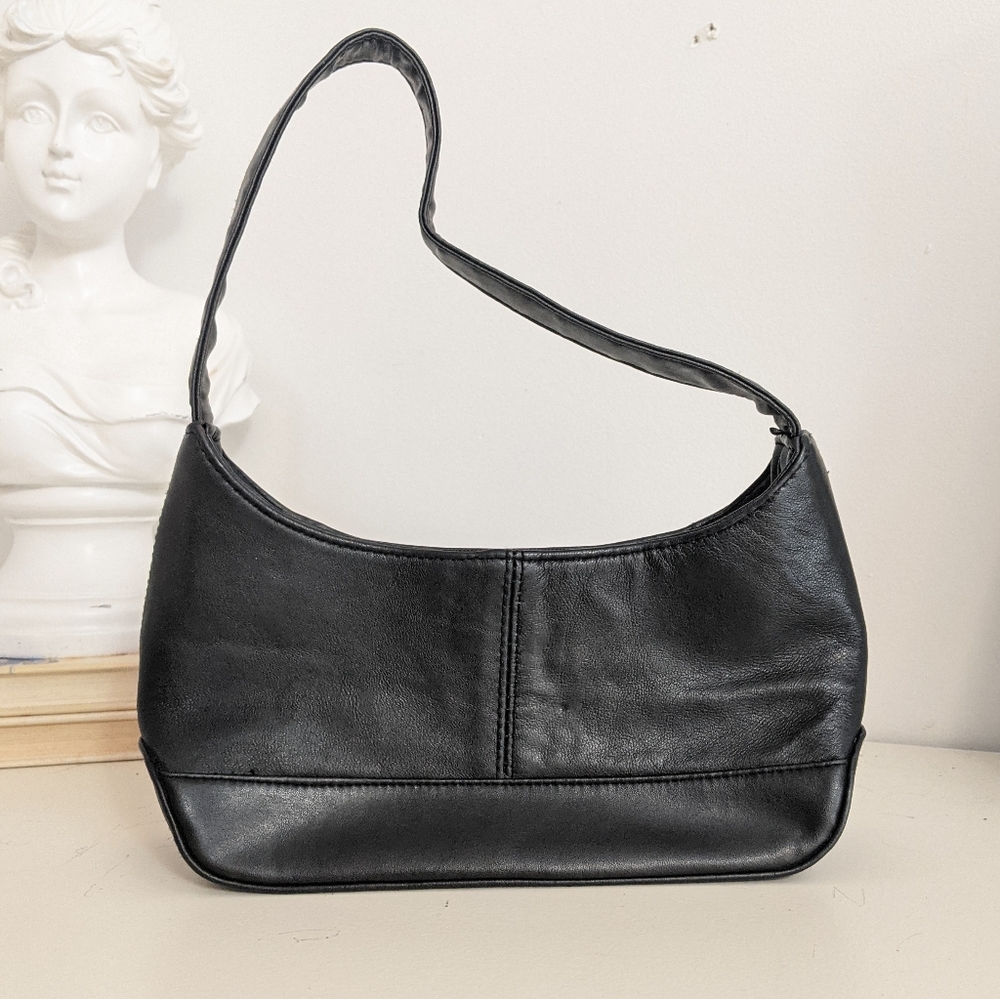 Y2k Grunge Basic Black Leather Mini Shoulder Bag - image 1